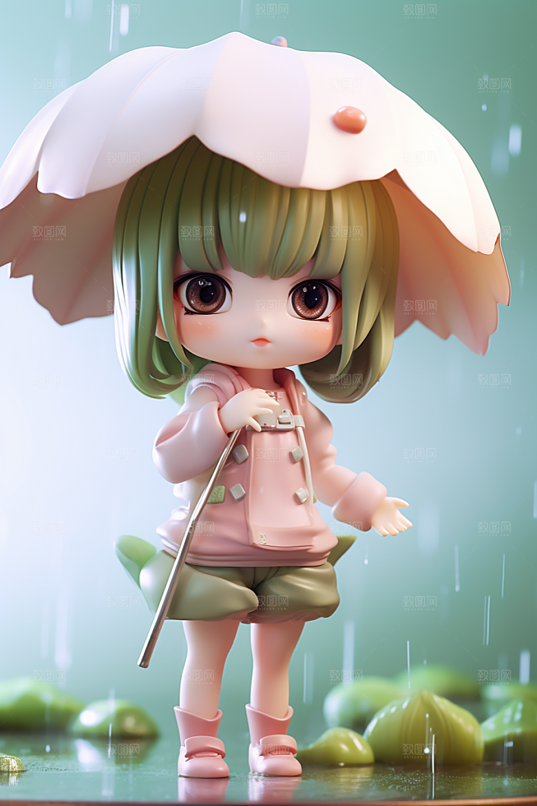 户外赏花小女孩春季可爱模型