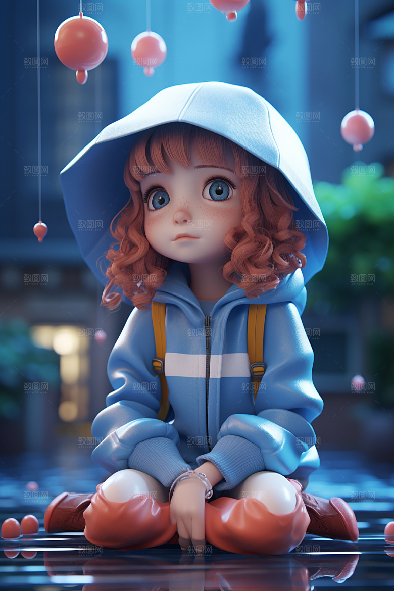 户外赏花小女孩春季唯美模型
