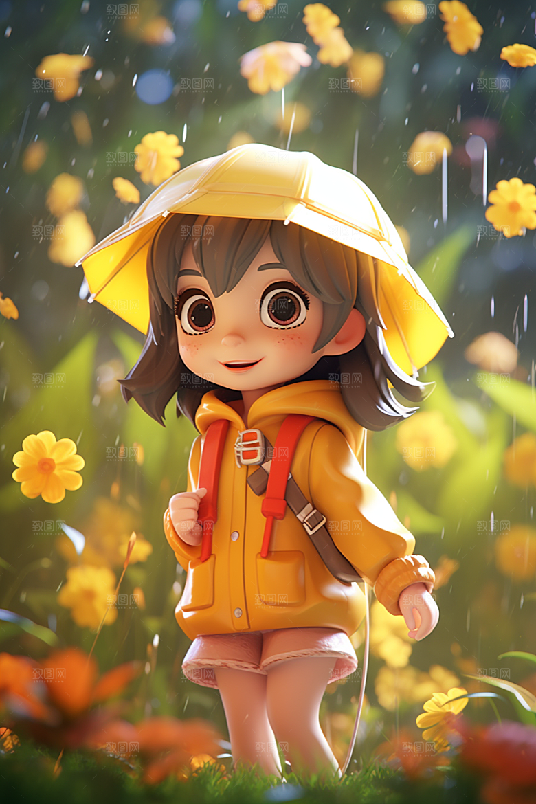 户外赏花小女孩春季人物模型