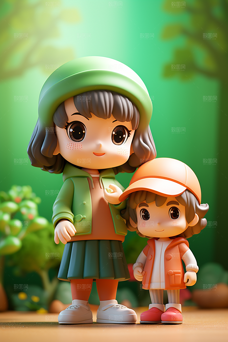 户外赏花小女孩可爱春季模型