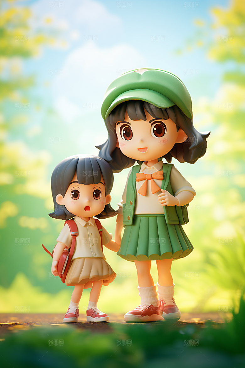 户外赏花小女孩可爱IP模型