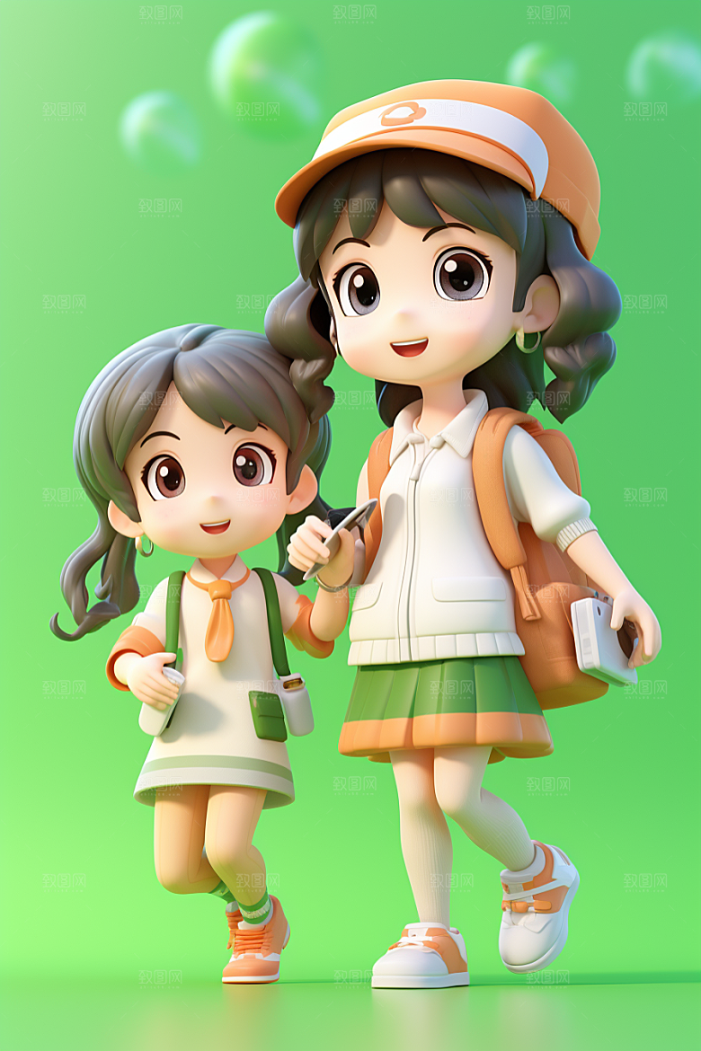户外赏花小女孩唯美郊游模型
