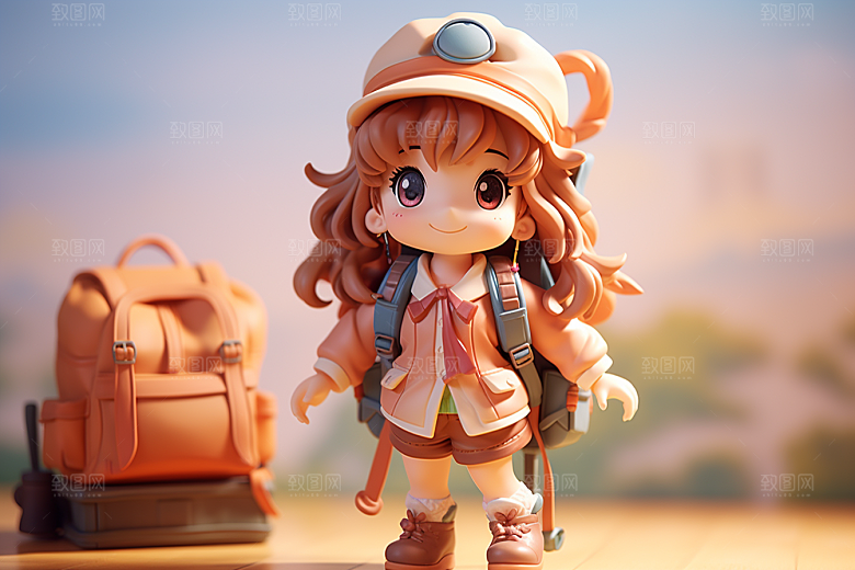 户外赏花小女孩可爱3D模型
