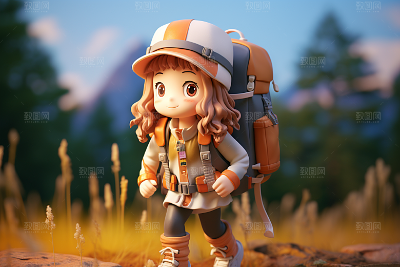 户外赏花小女孩郊游唯美模型