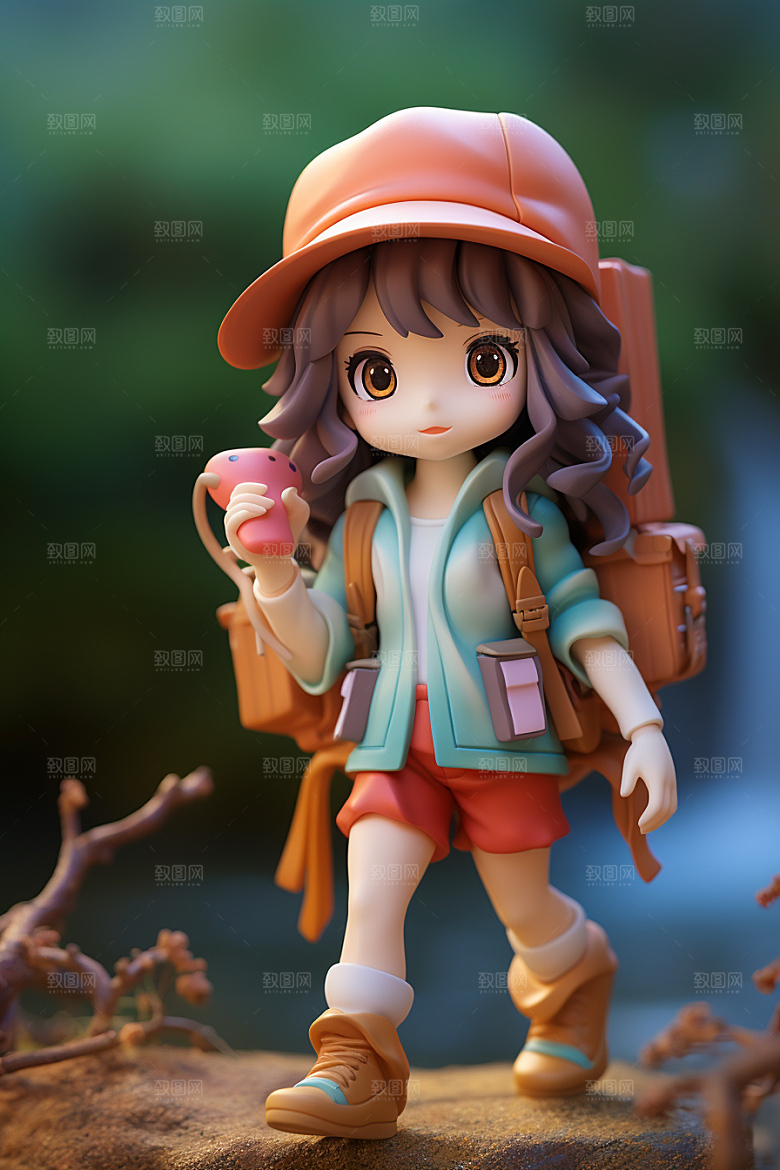 户外赏花小女孩小清新3D模型