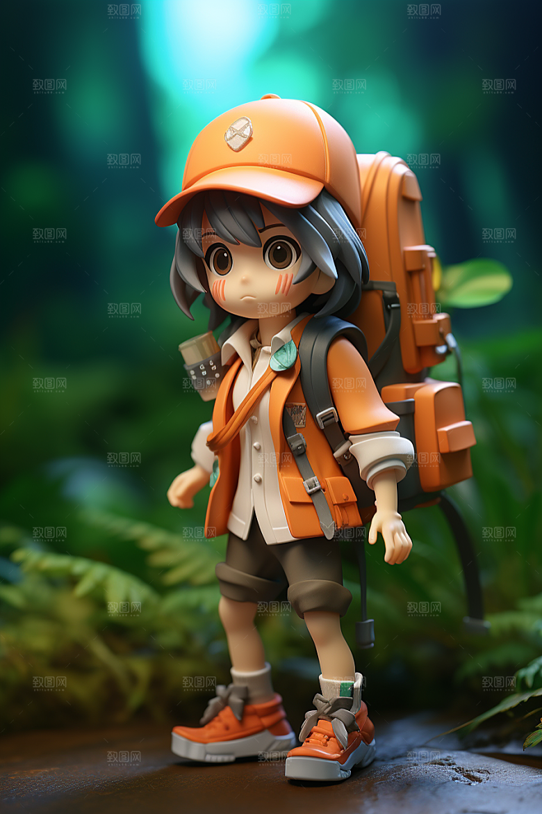 户外赏花小女孩踏青春天模型