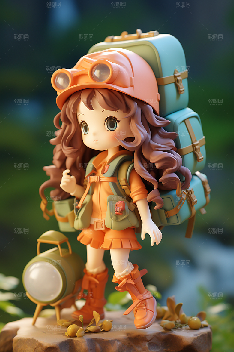 户外赏花小女孩立体小清新模型