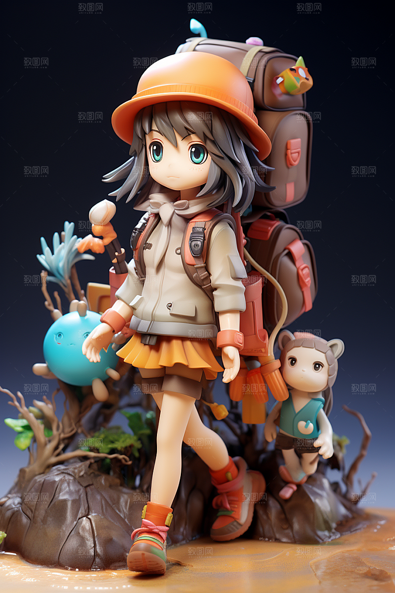 户外赏花小女孩可爱春天模型