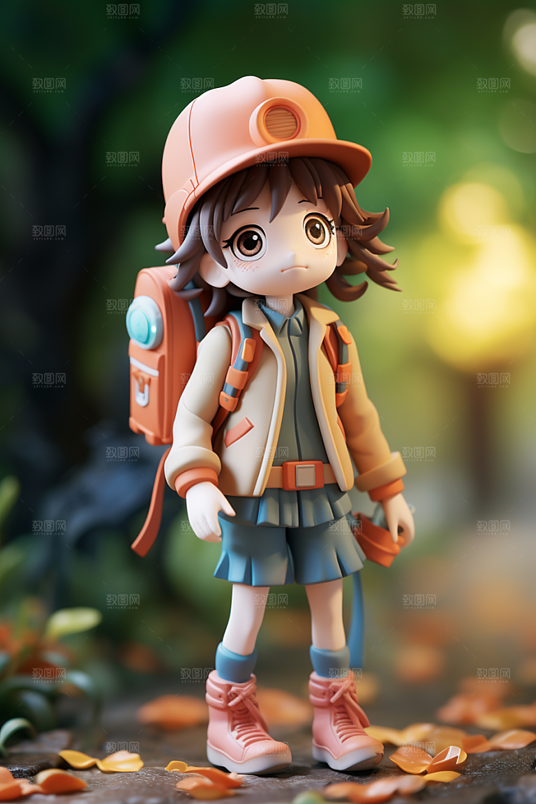 户外赏花小女孩春天人物模型