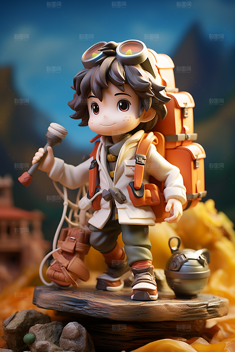 户外赏花小女孩立体3D模型