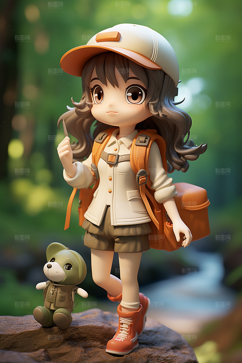 户外赏花小女孩花季立体模型