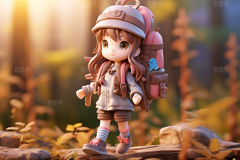 户外赏花小女孩3D花季模型