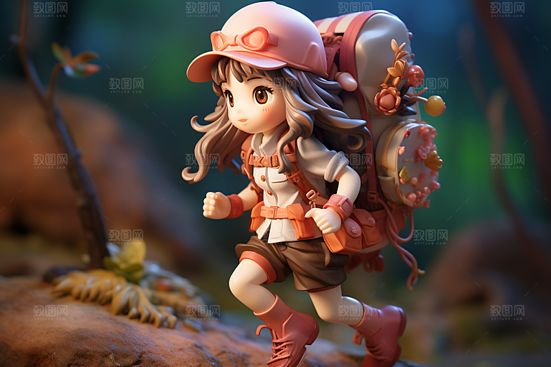 户外赏花小女孩小清新IP模型