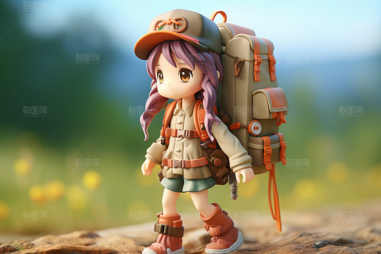 户外赏花小女孩3D唯美模型