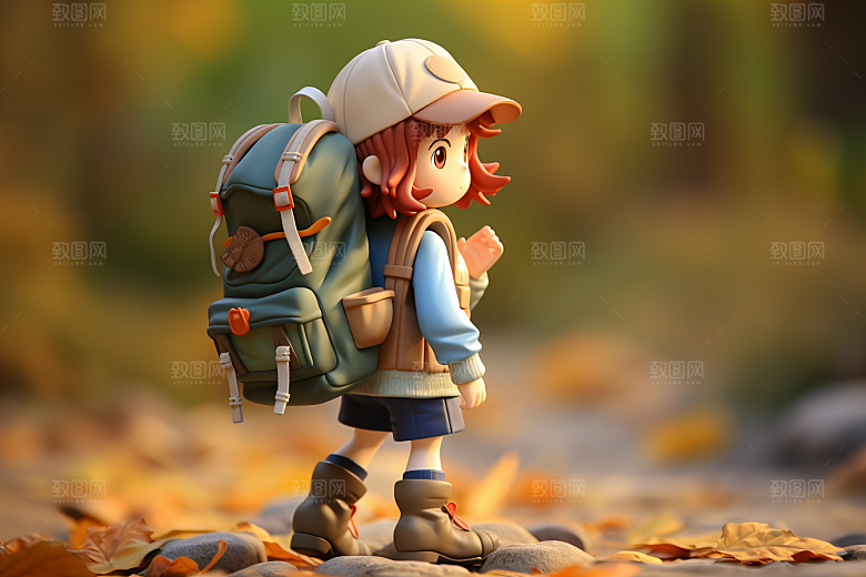 户外赏花小女孩人物可爱模型