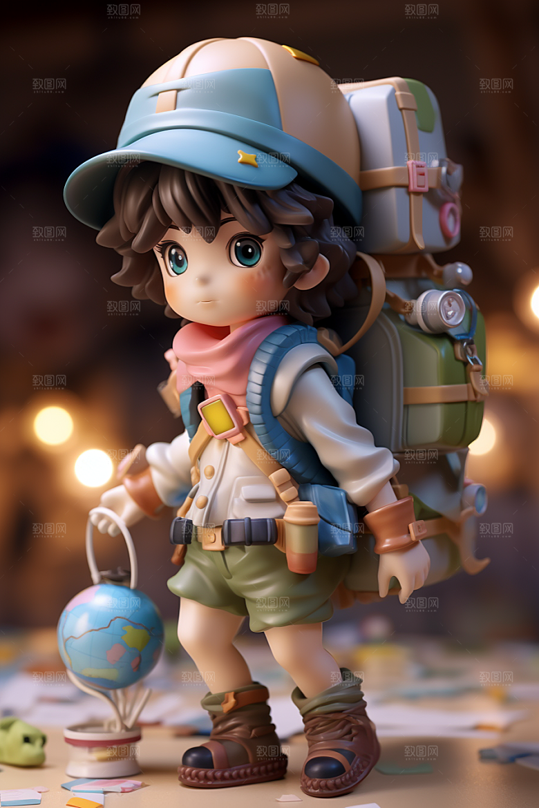 户外赏花小女孩小清新春天模型