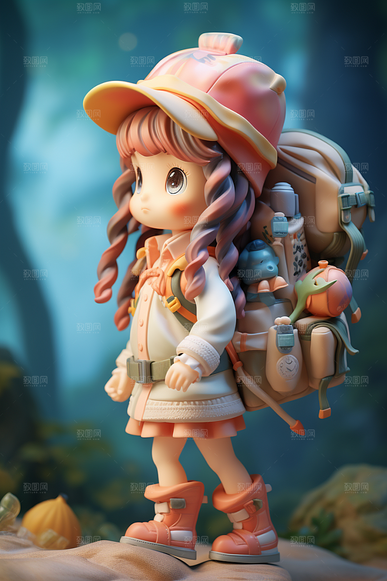 户外赏花小女孩立体小清新模型