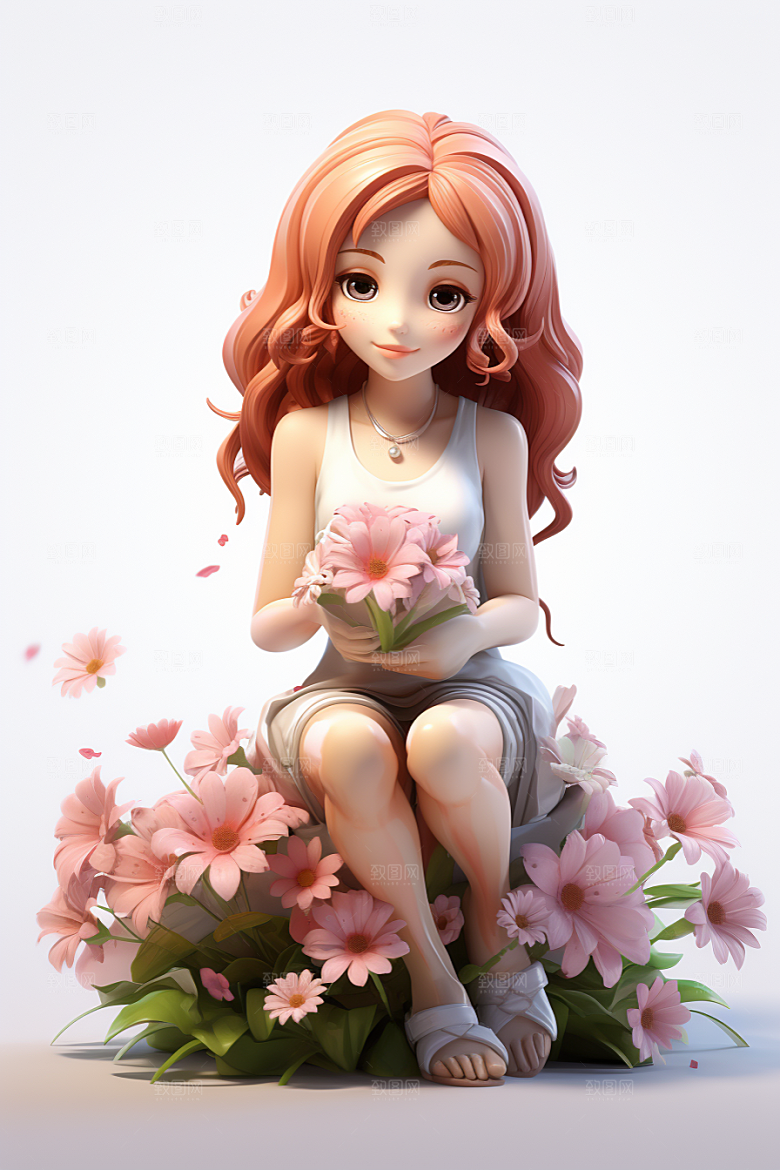 户外赏花小女孩唯美IP模型