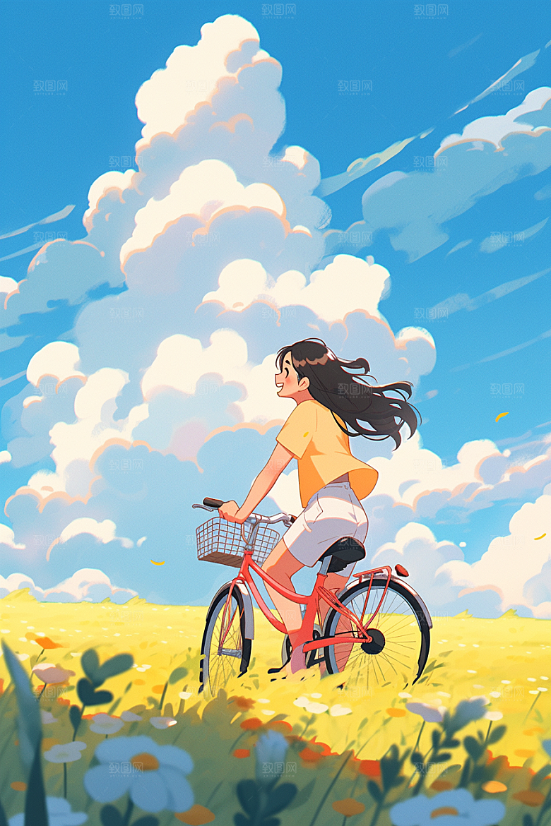 旅途中的风景草地美景插画