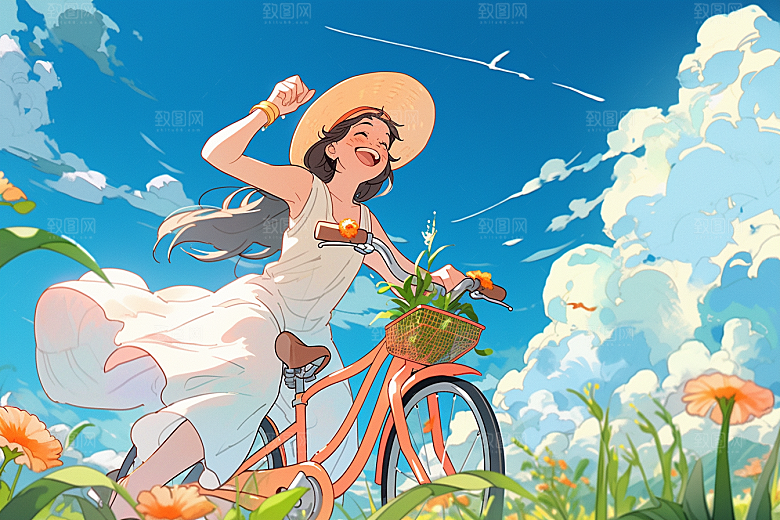 旅途中的风景户外花草插画