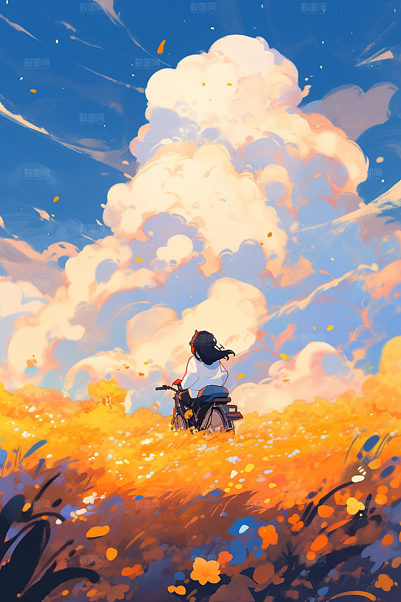 旅途中的风景旷野手绘插画