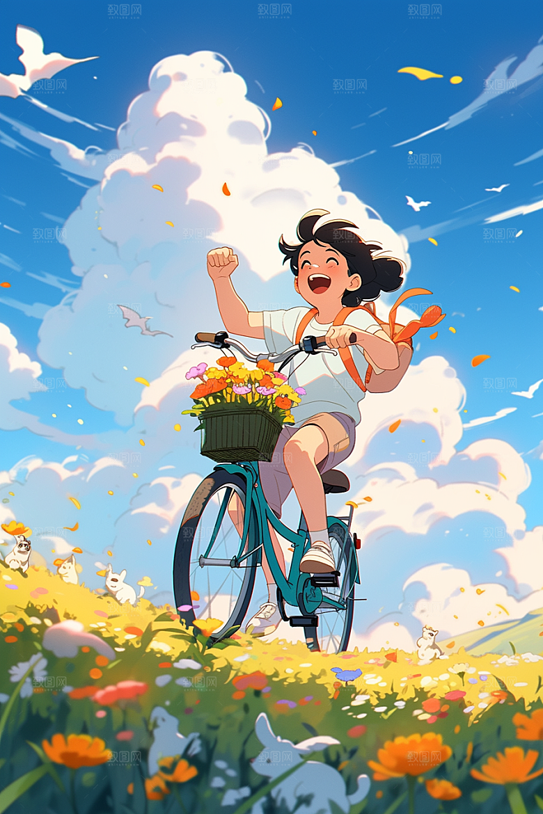 旅途中的风景花草美景插画