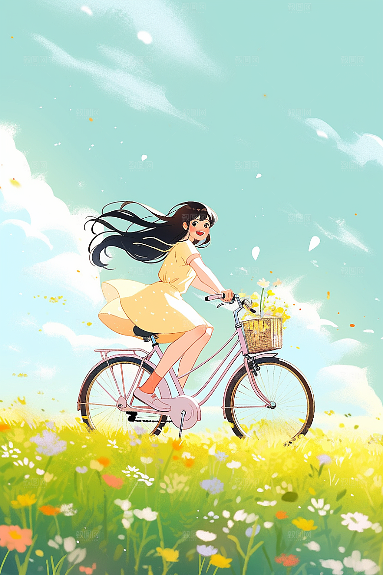 旅途中的风景晴朗手绘插画