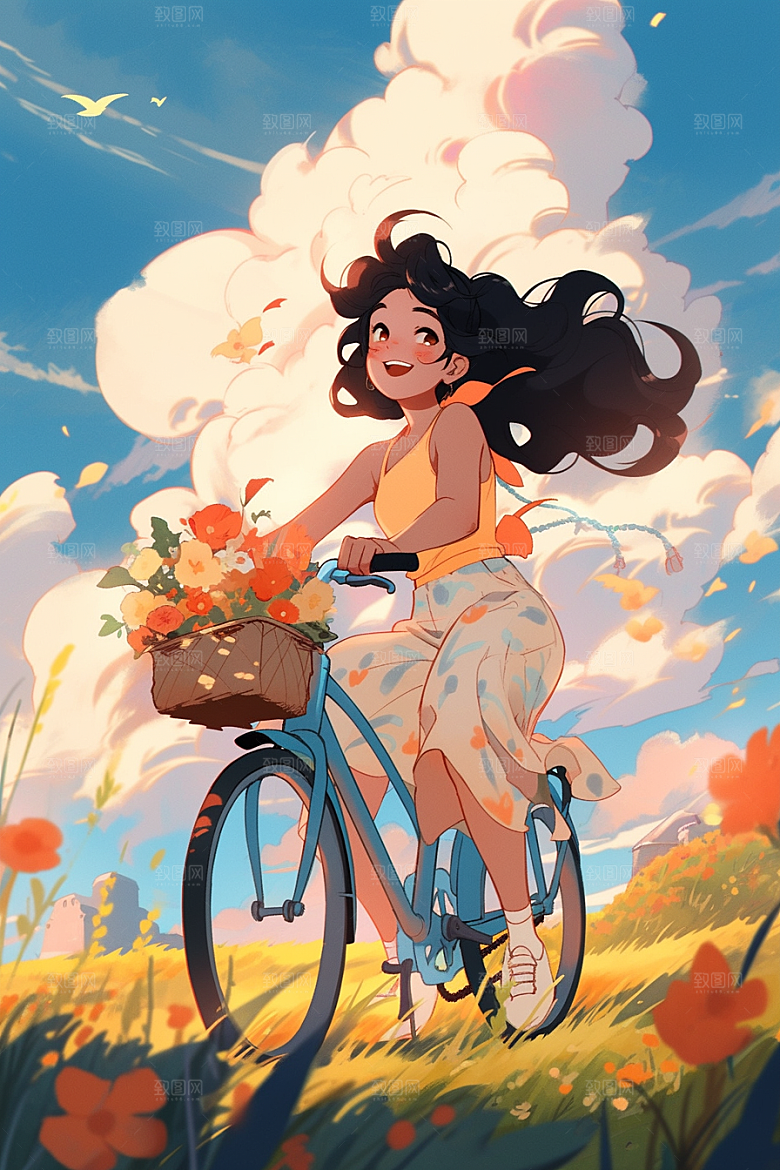 旅途中的风景花草旅行插画
