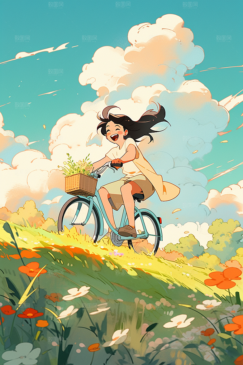 旅途中的风景花草旅游插画