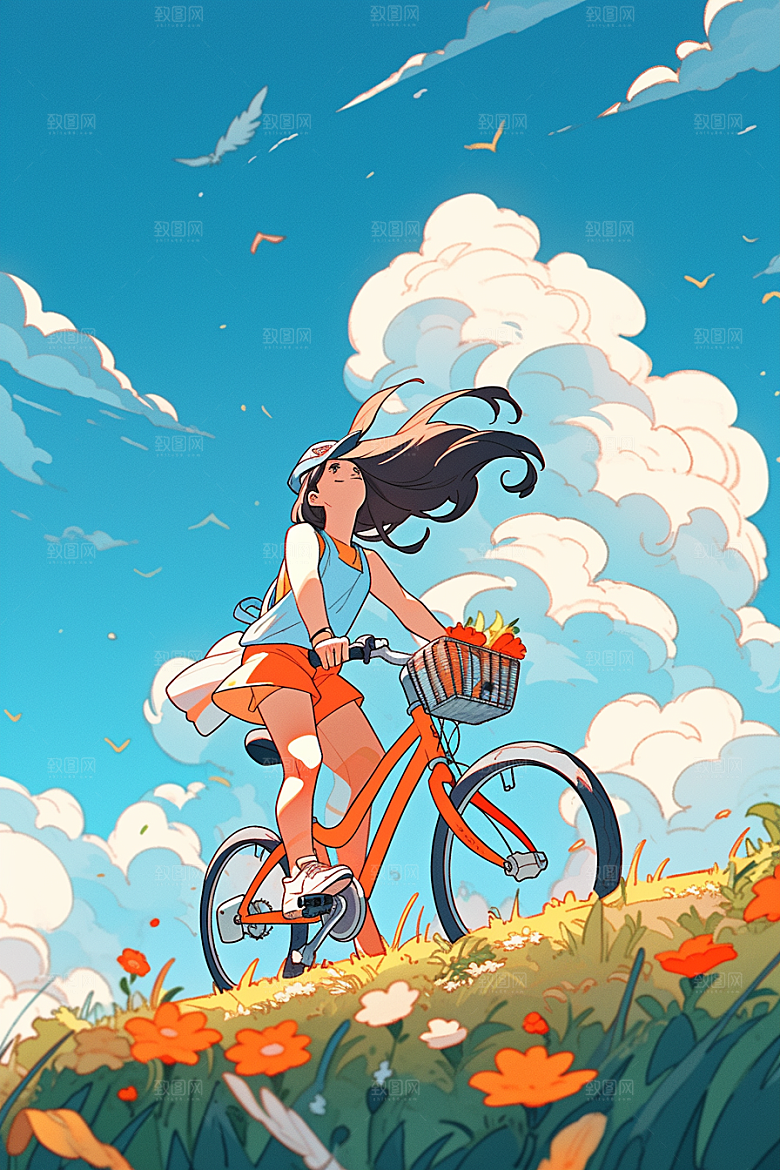 旅途中的风景旅游草地插画