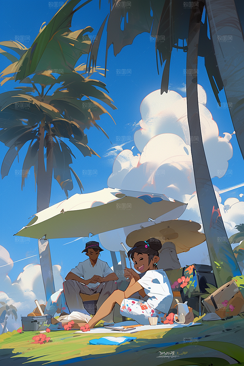 旅途中的风景旅游出游插画