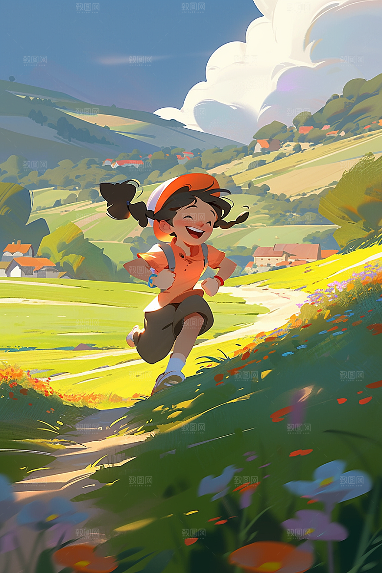 旅途中的风景风光美景插画