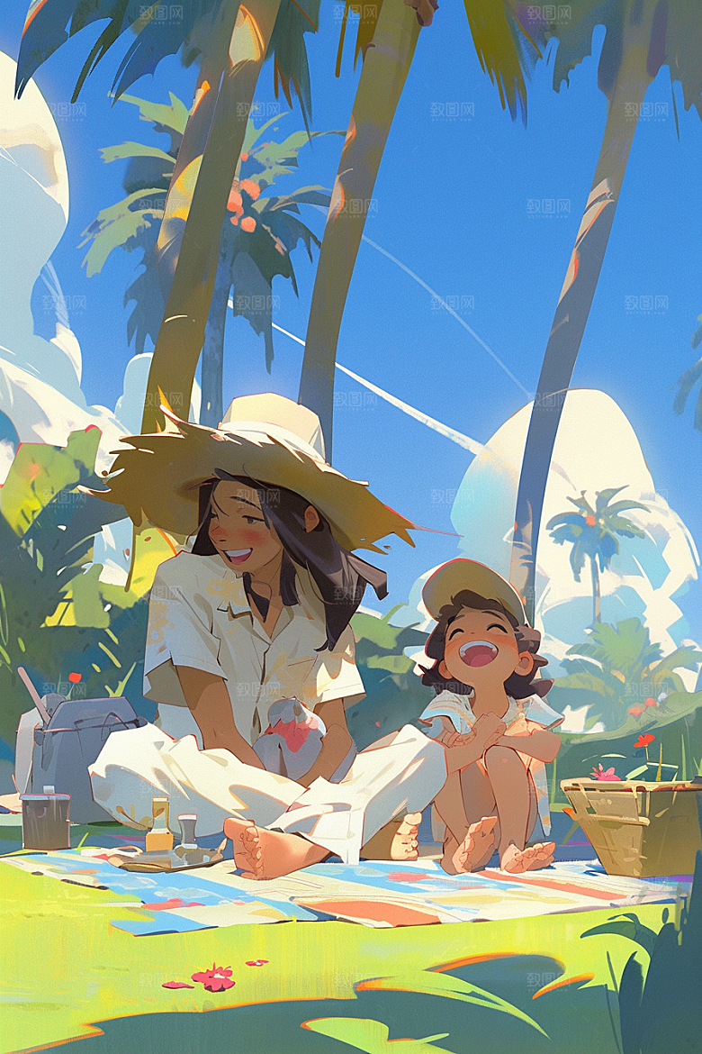 旅途中的风景山野手绘插画