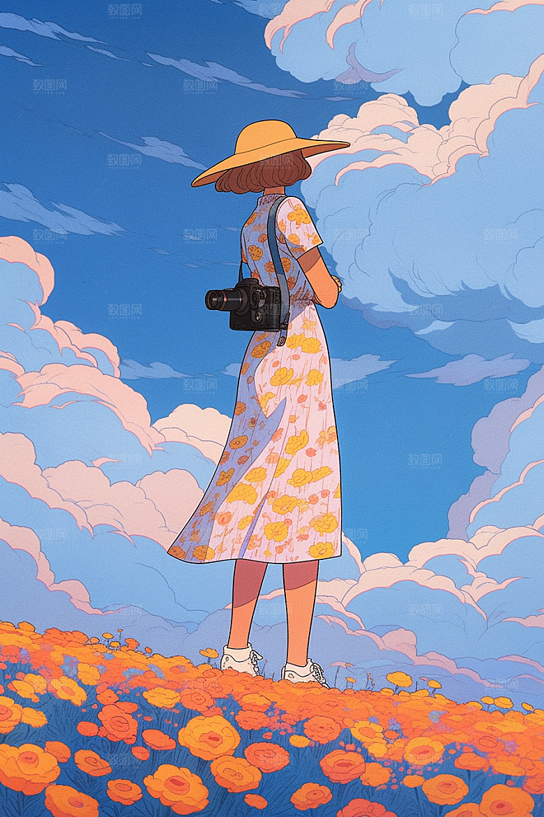 旅途中的风景美景出游插画