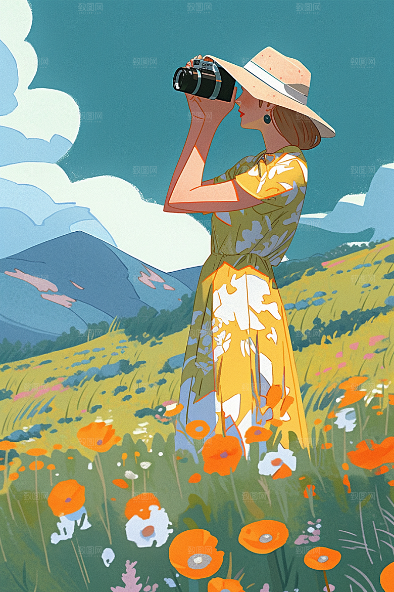 旅途中的风景旅行旅游插画