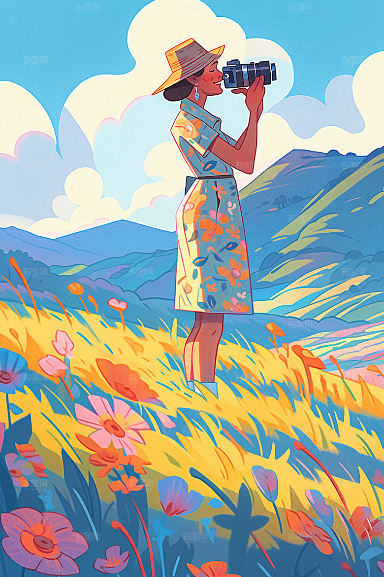旅途中的风景旅游手绘插画