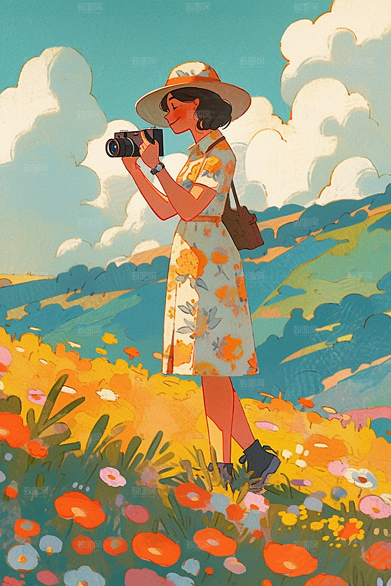 旅途中的风景自然旅行插画