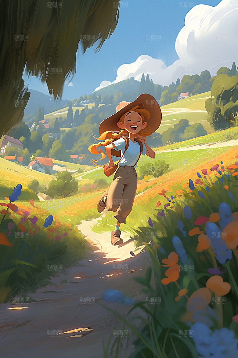 旅途中的风景出游旅游插画