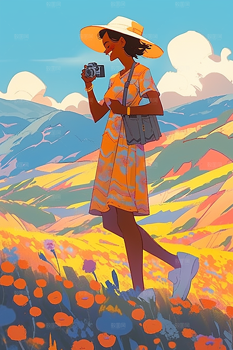 旅途中的风景自然风光插画