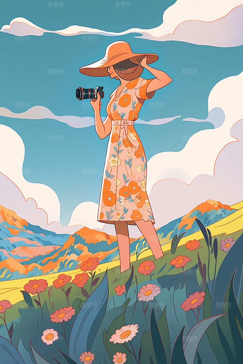 旅途中的风景出游晴朗插画