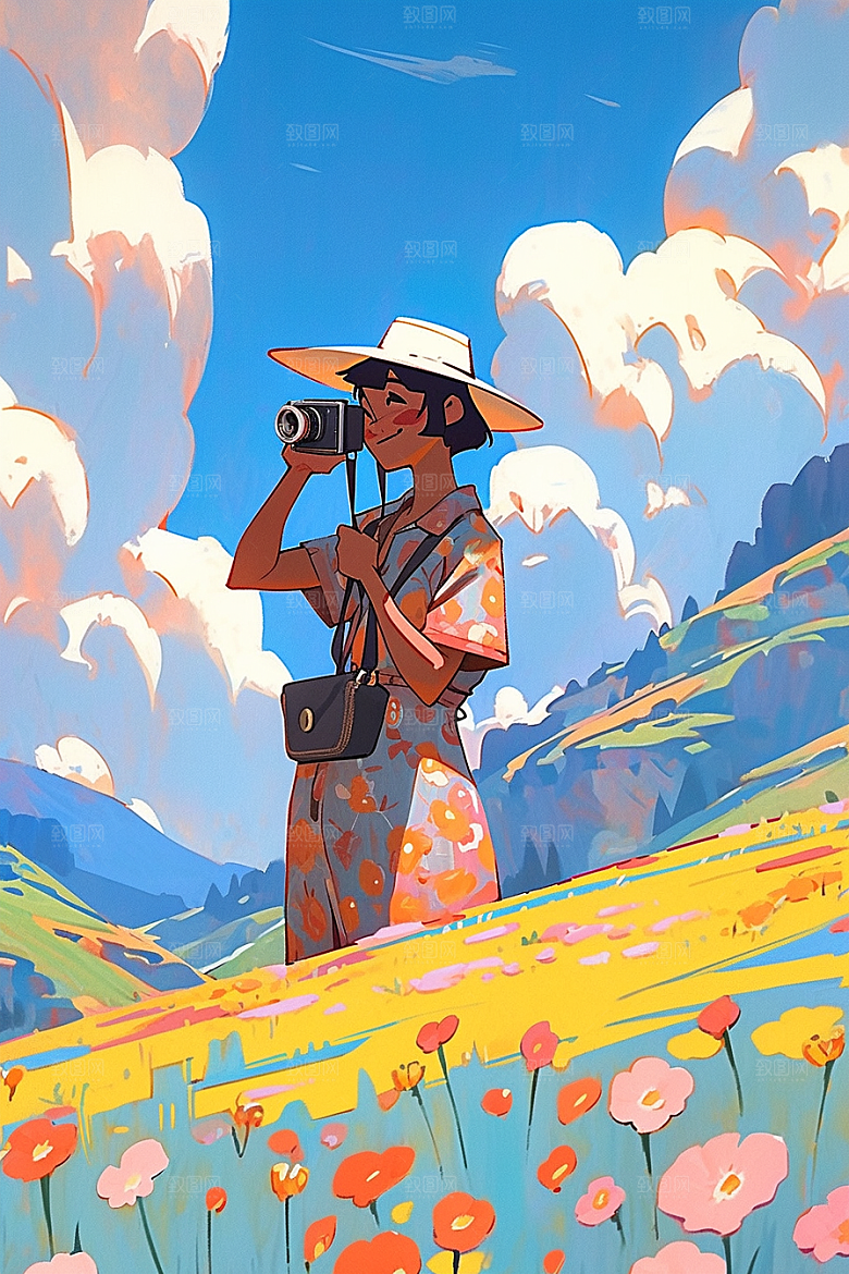 旅途中的风景旅行山野插画