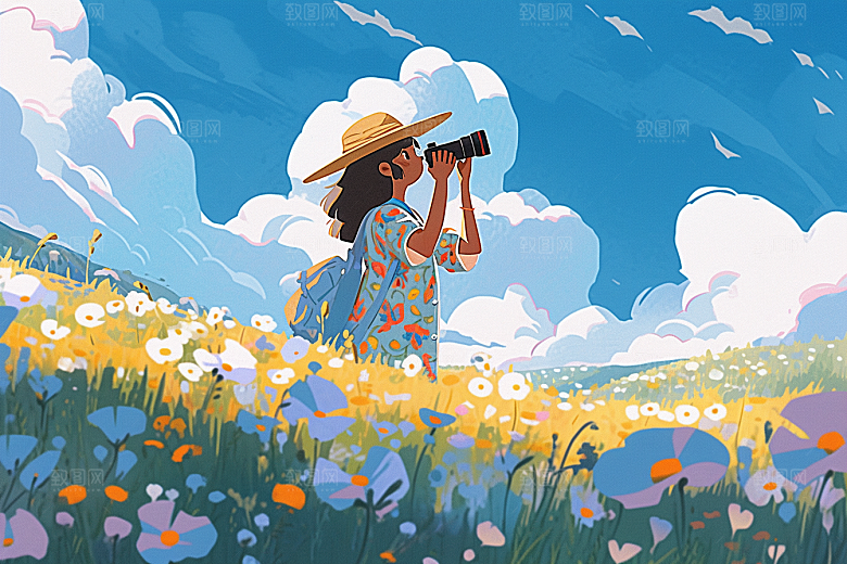 旅途中的风景风光旅游插画