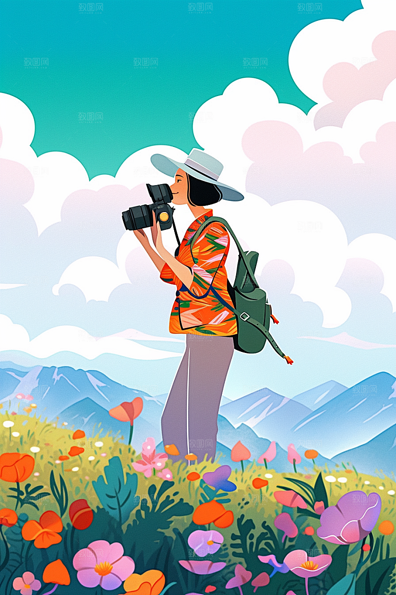 旅途中的风景户外晴朗插画