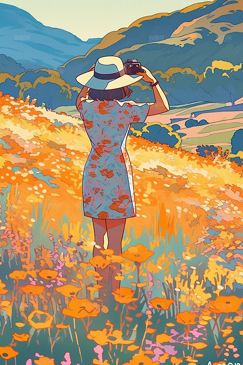 旅途中的风景旅游出游插画