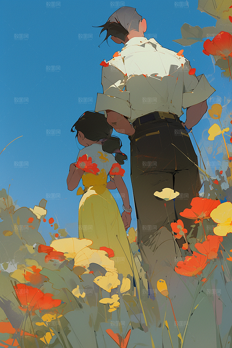 旅途中的风景山野出游插画