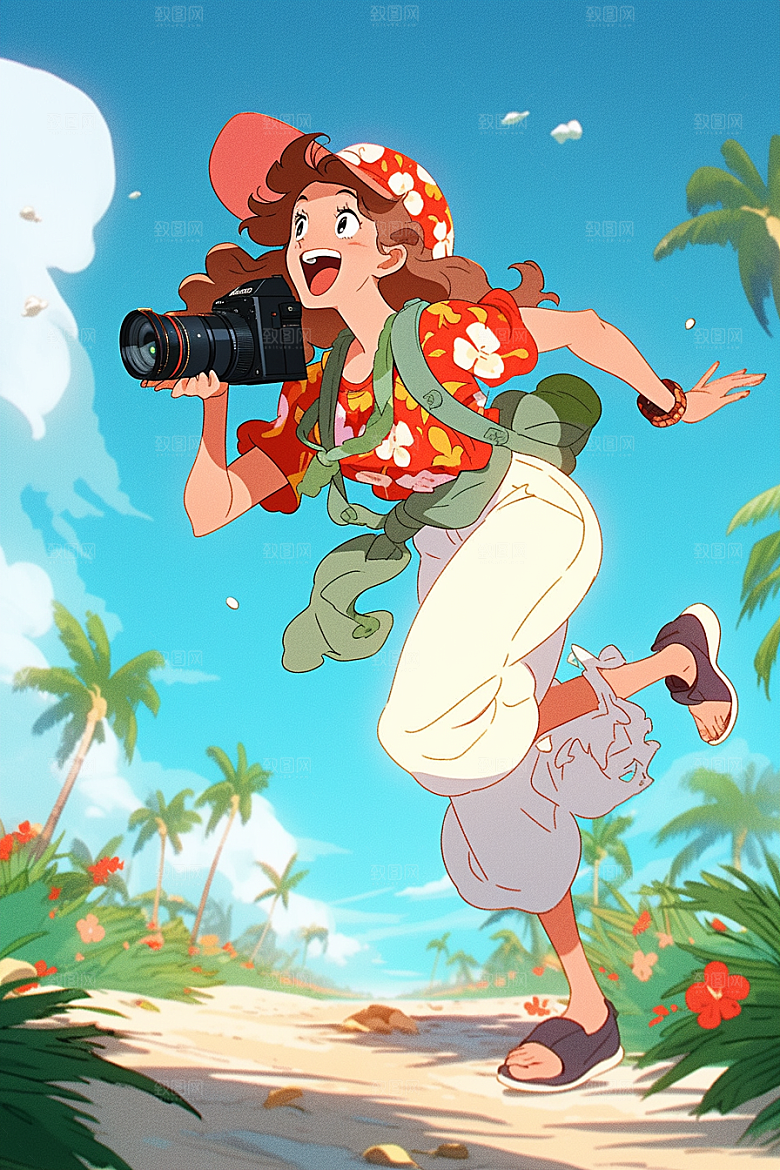 旅途中的风景旅行花草插画