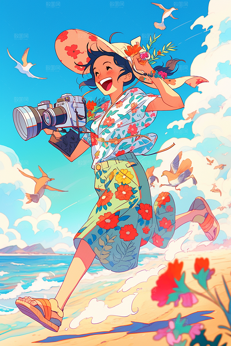 旅途中的风景风光出游插画