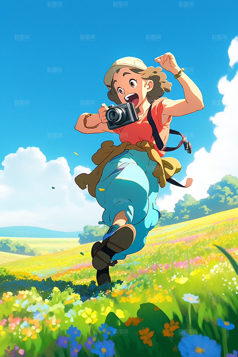 旅途中的风景山野风光插画