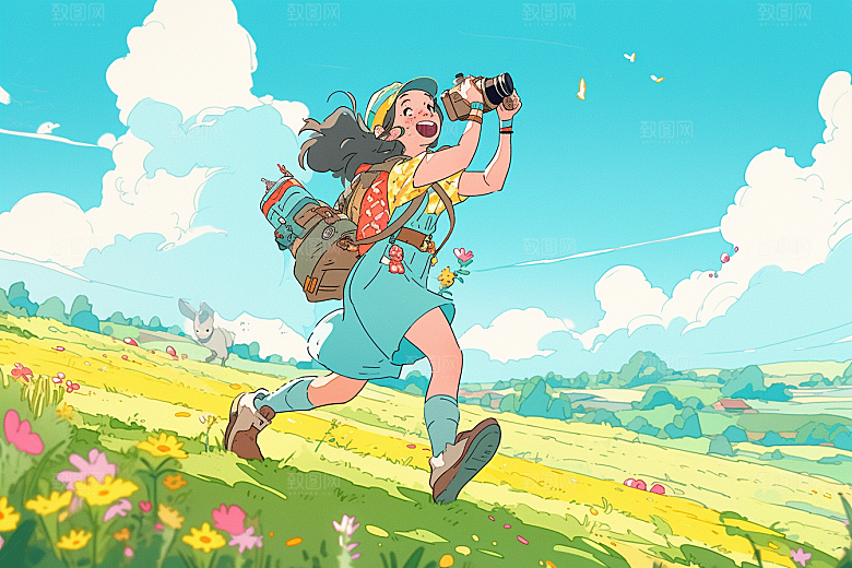旅途中的风景美景旷野插画