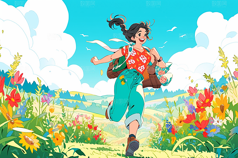 旅途中的风景山野户外插画